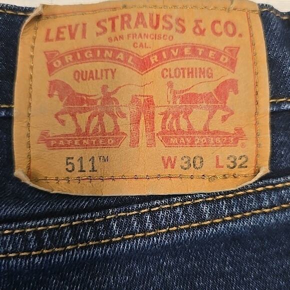 Levi's 511 Mens Slim Fit Stretch Jeans 30x32 (30x31) Blue Denim Slight Taper - Picture 4 of 10